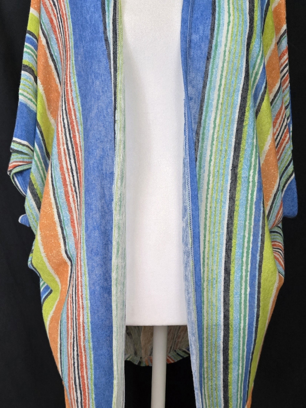 My Story (S) Striped Open-Front Kimono Jacket - Blue, Green & Orange #704